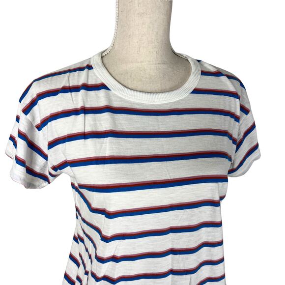 Madewell Breton Striped Cotton T-Shirt White Red Blue Crewneck M Casual Basic - Picture 2 of 6